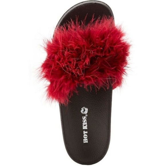 Hot Kiss Shoes - NWT, Faux Red Fur Slides - Hottie (430)